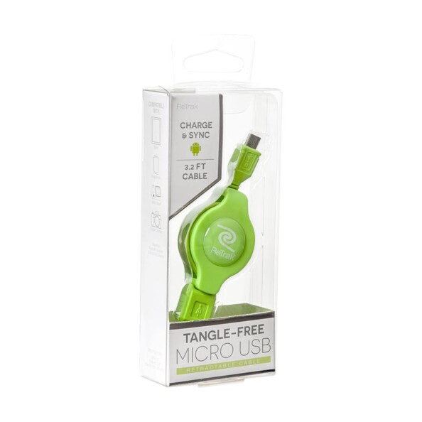 Aufrollbares USB-auf-Micro-USB-Kabel – 1 m – Grün