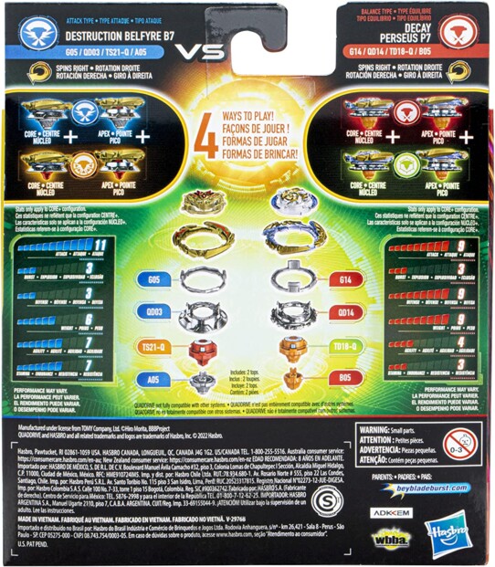 2 Beyblade Burst Quad Drive Kreisel – Decay Perseus P7 vs. Destruction Belfyre B