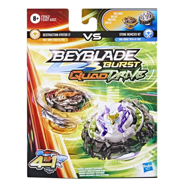 2 Beyblade Burst Quad Drive Kreisel - Destruction Ifritor I7 VS Stone Nemesis N7