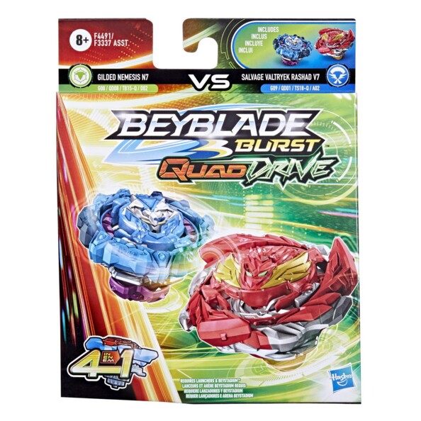 2 Burst Quad Drive Beyblade-Kreisel - Gilded Nemesis VS Salvage Vatryek Rashad