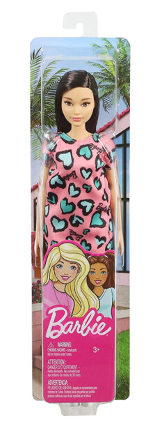 Barbie Chic Brünette mit rosa Kleid mit Herzmuster