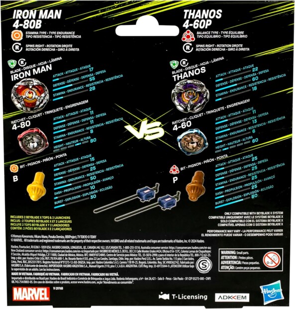 Beyblade X Marvel : Iron Man 4-80B vs Thanos 4-60B Kreisel
