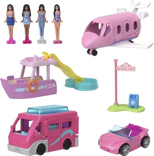Mini BarbieLand Spielset – 4 Puppen und 4 Fahrzeuge