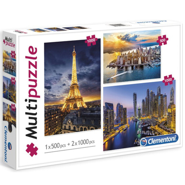 3 Puzzles Paris/Dubai/New York - 2 x 1000 Teile und 1 x 500 Teile