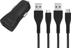 Dual-USB-Kfz-Ladegerät 2,4 A mit USB-A auf Micro-USB/USB-C-Kabel
